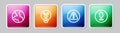 Set line Worldwide, Water drop forbidden, Exclamation mark in triangle and Fragile broken glass. Colorful square button