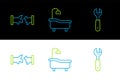 Set line Wrench spanner, Broken pipe and Bathtub icon. Vector