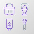 Set line Wrench spanner, Electric boiler, Toilet bowl and Toolbox icon. Vector