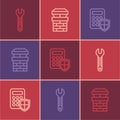 Set line Wrench spanner, Security keypad access panel and Chimney icon. Vector Royalty Free Stock Photo