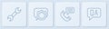 Set line Wrench spanner, Telephone conversation, Speech bubble chat and Question and Answer. White square button. Vector Royalty Free Stock Photo