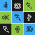 Set line Wrist watch, Fountain pen nib and 90s Retro icon. Vector