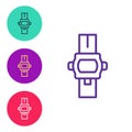 Set line Wrist watch icon isolated on white background. Wristwatch icon. Set icons colorful. Vector