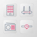 Set line Wrist watch, Radio, Router and wi-fi signal and House icon. Vector