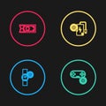 Set line Wrist watch setting, Gamepad, Power bank and Fast payments icon. Vector