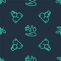 Set line Wudhu, Muslim man and Date fruit on seamless pattern. Vector