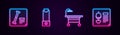 Set line X-ray shots, Inhaler, Operating table and . Glowing neon icon. Vector