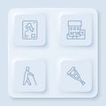 Set line X-ray shots, Medical hospital building, Blind human holding stick and Crutch or crutches. White square button