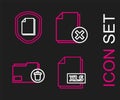 Set line XLS file document, Delete folder, and Document protection concept icon. Vector Royalty Free Stock Photo
