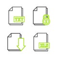 Set line XLS file document, Document with download, and lock and TXT icon. Vector Royalty Free Stock Photo