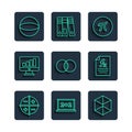 Set line XYZ Coordinate system, Chalkboard, Geometric figure Cube, Pi symbol, Mathematics sets A and B, Computer monitor Royalty Free Stock Photo