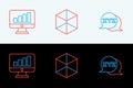 Set line XYZ Coordinate system, Computer monitor with graph chart and Geometric figure Cube icon. Vector Royalty Free Stock Photo