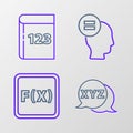 Set line XYZ Coordinate system, Function mathematical symbol, Calculation and Book with word mathematics icon. Vector
