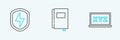 Set line XYZ Coordinate system, Secure shield with lightning and Book icon. Vector Royalty Free Stock Photo