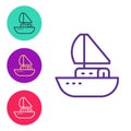 Set line Yacht sailboat or sailing ship icon isolated on white background. Sail boat marine cruise travel. Set icons Royalty Free Stock Photo