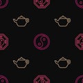 Set line Yin Yang, Chinese tea ceremony and on seamless pattern. Vector