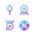 Set line Yin Yang, Gong, Chinese paper lantern and Gong. Gradient color icons. Vector