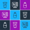 Set line Yogurt container, Spice can and Shopping cart computer icon. Vector