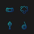 Set line Yoyo toy, Rattle baby, Portable video game console and Puzzle pieces. Gradient color icons. Vector