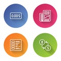 Set line Zero cost, Business finance report, and Cryptocurrency exchange. Color circle button. Vector Royalty Free Stock Photo