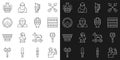 Set line Zeus, Neptune Trident, Ancient Greek pattern, amphorae, Cyclops, shield, and icon. Vector