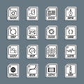 Set line ZIP file document, MP3, CSS, DOC, EML, GIF, RAW and icon. Vector Royalty Free Stock Photo