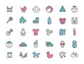 Set of linear baby icons. Newborn icons in simple design. Vector illustration