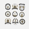 Set of linear brewery logos. Labels with bottles and hops Royalty Free Stock Photo