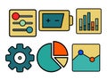 Set of Linear Business, Settings, and Data Analysis Icons. Royalty Free Stock Photo