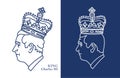 Set of linear crowned portraits of Prince Charles, Prince of Wales. Prifile side head view with royal crown. Line hand