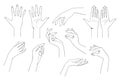 Set of linear drawing of female hands