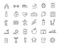 Set of linear fitness icons. GYM icons in simple design. Vector illustration