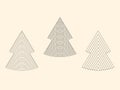 Set of linear graphic stylized Christmas trees