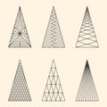 Set of linear graphic stylized Christmas trees Royalty Free Stock Photo