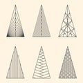 Set of linear graphic stylized Christmas trees Royalty Free Stock Photo