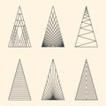 Set of linear graphic stylized Christmas trees Royalty Free Stock Photo