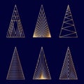 Set of linear graphic stylized Christmas trees Royalty Free Stock Photo