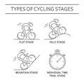 Set of 4 linear icons of cycling race stage types. Royalty Free Stock Photo