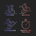 Set of 4 linear icons of cycling race stage types