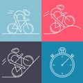 Set of 4 linear icons of cycling race stage types Royalty Free Stock Photo