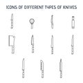 Set of linear icons icons of kitchen knives. Royalty Free Stock Photo