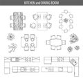 Set of linear icons for Interior top view plans Royalty Free Stock Photo