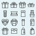 Set of linear icons packaging and gift box