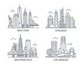 Set of linear icons of USA cities Royalty Free Stock Photo