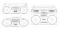 Set of linear illustrations of audio tape recorders and boom box. Royalty Free Stock Photo