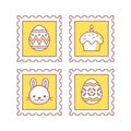 Set of Linear Postage Stamps with Easter Symbols