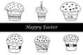 Set with linear sketches. Set Easter cake isolated on white background. Vector illustration in doodle style. Element for