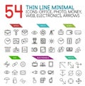 Set of linear web icons and buttons - office, photo, money, web, electronics and arrow concepts