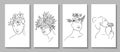 Set linear woman portraits for posters or stories