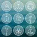 Set of linear yoga icons, yoga logos in outline style.